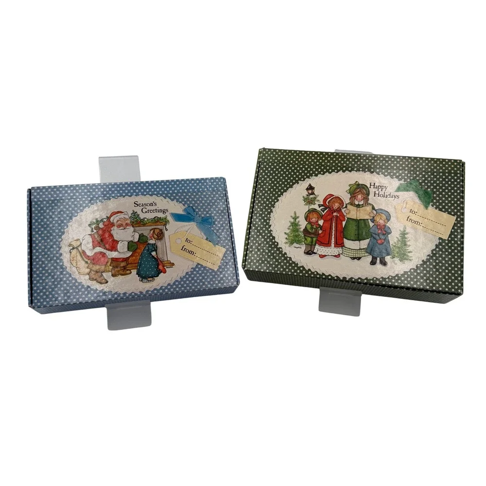 The Gift Wrap Company Christmas Gift Boxes Set of 2 Blue Green 1980s
